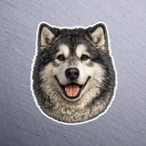 Alaskan Malamute. These stickers are made with printable vinyl with a vinyl top coat that is scratch-resistant and water resistant.