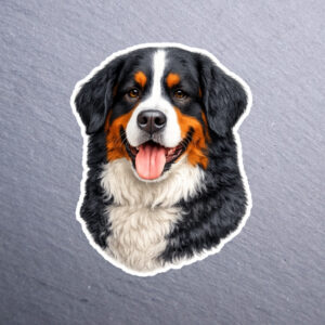 Bernese Mountain Dog Sticker. These stickers are made with printable vinyl with a vinyl top coat that is scratch-resistant and water resistant.