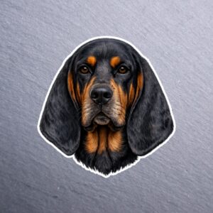Black and Tan Coonhound Sticker. These stickers are made with printable vinyl with a vinyl top coat that is scratch-resistant and water resistant. Put one on your phone case, laptop, iPad, hard cooler; the possibilities are endless.