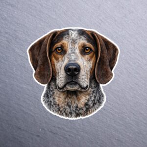 Bluetick Coonhound Red Sticker. These stickers are made with printable vinyl with a vinyl top coat that is scratch-resistant and water resistant.