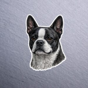 Boston Terrier Sticker. These stickers are made with printable vinyl with a vinyl top coat that is scratch-resistant and water resistant.