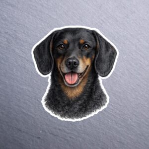 Dachshund Sticker. These stickers are made with printable vinyl with a vinyl top coat that is scratch-resistant and water resistant.