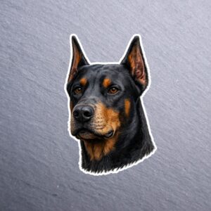 Doberman Pinscher Sticker. These stickers are made with printable vinyl with a vinyl top coat that is scratch-resistant and water resistant.