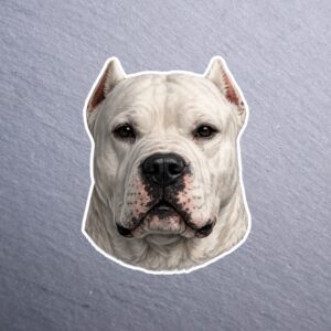 Dogo Argentino Sticker. These stickers are made with printable vinyl with a vinyl top coat that is scratch-resistant and water resistant.