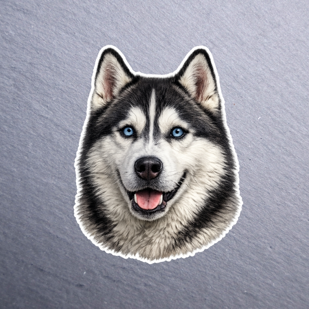 Husky Black Blue Eyes Sticker. These stickers are made with printable vinyl with a vinyl top coat that is scratch-resistant and water resistant. Put one on your phone case, laptop, iPad, hard cooler; the possibilities are endless.
