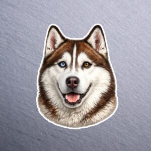 Husky Cinnamon Heterochromia Eyes Sticker. These stickers are made with printable vinyl with a vinyl top coat that is scratch-resistant and water resistant.