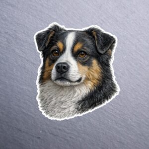 Mini Australian Shepherd Sticker. These stickers are made with printable vinyl with a vinyl top coat that is scratch-resistant and water resistant.