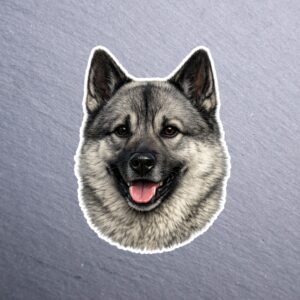 Norwegian Elkhound Sticker. These stickers are made with printable vinyl with a vinyl top coat that is scratch-resistant and water resistant.