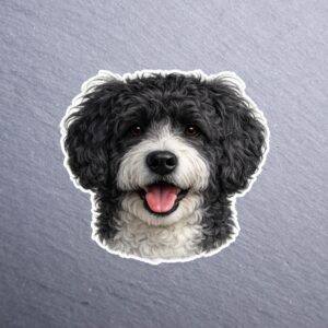 Portuguese Water Dog Sticker. These stickers are made with printable vinyl with a vinyl top coat that is scratch-resistant and water resistant.