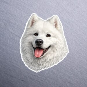 Samoyed Stickers. These stickers are made with printable vinyl with a vinyl top coat that is scratch-resistant and water resistant.
