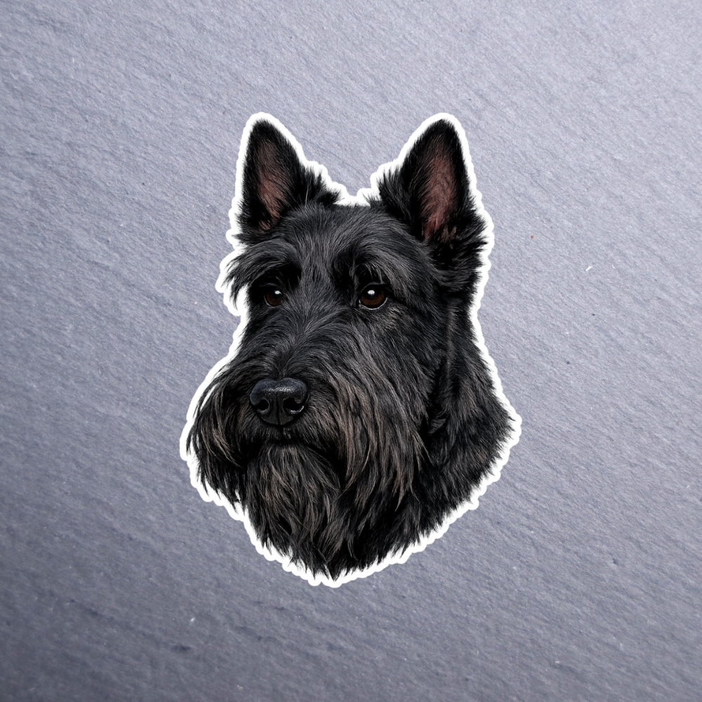 Scottish Terrier Sticker. These stickers are made with printable vinyl with a vinyl top coat that is scratch-resistant and water resistant.
