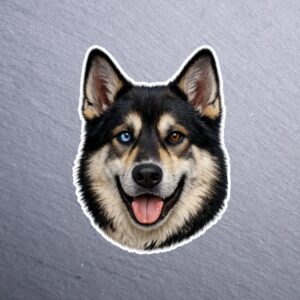 Shepsky Sticker. These stickers are made with printable vinyl with a vinyl top coat that is scratch-resistant and water resistant.