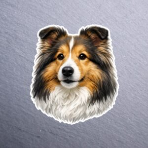 Shetland Sheepdog Sticker. These stickers are made with printable vinyl with a vinyl top coat that is scratch-resistant and water resistant.