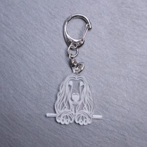 Afghan Hound Bag Tag. This bag tag is made with engraved acrylic. Comes with lobster clasp topper that easily hooks to a bag, zippers, keychains, and lanyards for fun display and swivels.