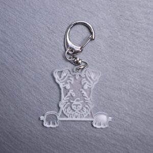 Airedale Terrier Bag Tag. This bag tag is made with engraved acrylic. Comes with lobster clasp topper that easily hooks to a bag, zippers, keychains,