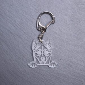Alaskan Klee Kai Bag Tag. This bag tag is made with engraved acrylic. Comes with lobster clasp topper that easily hooks to a bag, zippers, keychains,