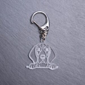 American English Coonhound Bag Tag. This bag tag is made with engraved acrylic. Comes with lobster clasp topper that easily hooks to a bag, zippers, keychains,