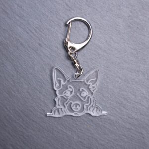 Australian Cattle Dog Bag Tag. This bag tag is made with engraved acrylic. Comes with lobster clasp topper that easily hooks to a bag, zippers, keychains,