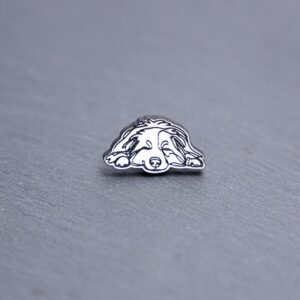 Australian Shepherd Engraved Acrylic Pin. These acrylic pins are made with engraved cast acrylic. These pins are white and black with a black pin back.