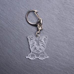Australian Terrier Bag Tag. This bag tag is made with engraved acrylic. Comes with lobster clasp topper that easily hooks to a bag, zippers, keychains,