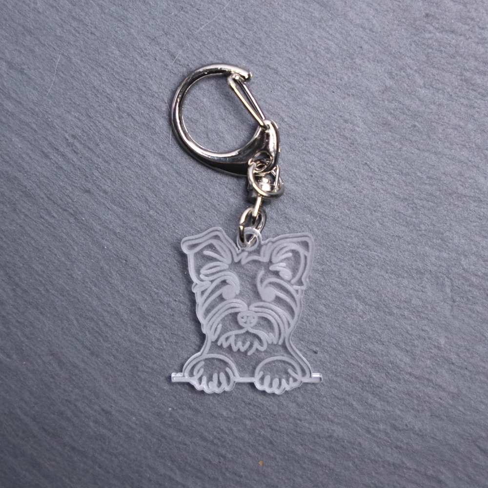 Australian Terrier Bag Tag. This bag tag is made with engraved acrylic. Comes with lobster clasp topper that easily hooks to a bag, zippers, keychains,