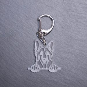 Belgian Malinois Bag Tag. This bag tag is made with engraved acrylic. Comes with lobster clasp topper that easily hooks to a bag, zippers, keychains,
