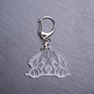 Bernese Mountain Dog Bag Tag. This bag tag is made with engraved acrylic. Comes with lobster clasp topper that easily hooks to a bag, zippers, keychains,