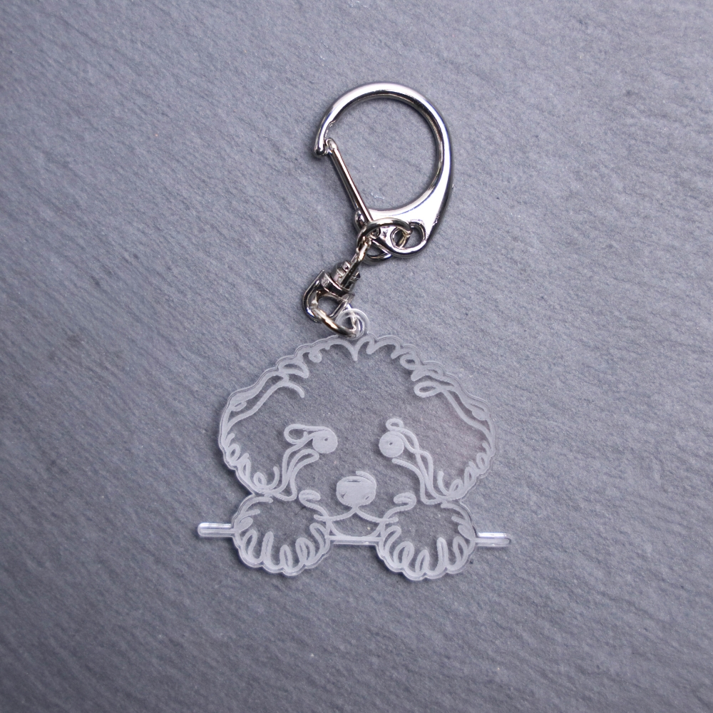 Bichon Frisé Bag Tag. This bag tag is made with engraved acrylic. Comes with lobster clasp topper that easily hooks to a bag, zippers, keychains,