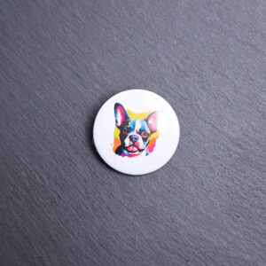 Boston Terrier Watercolor Button. These buttons are made with photo paper, metal round, and metal backing. These buttons are vibrant and fun to use on bags or vests.