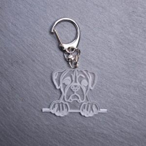 Boxer Bag Tag. This bag tag is made with engraved acrylic. Comes with lobster clasp topper that easily hooks to a bag, zippers, keychains,