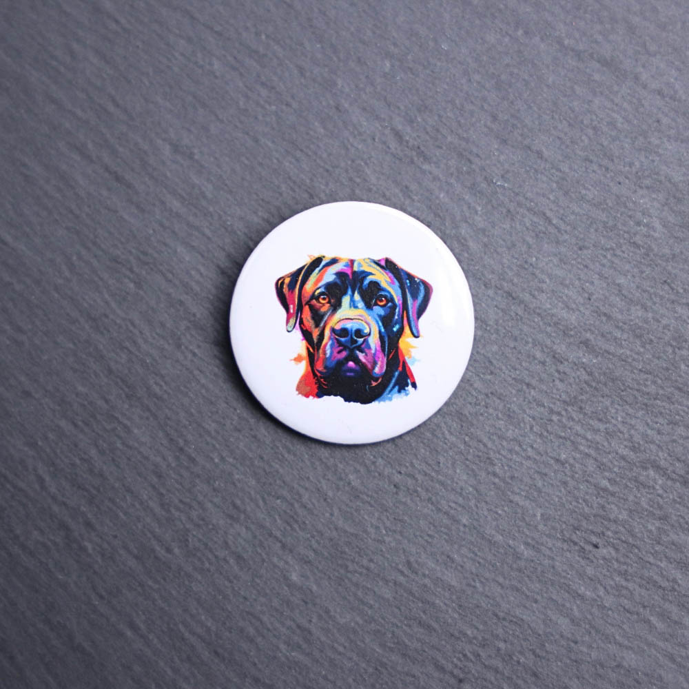 Cane Corso Watercolor Button. These buttons are made with photo paper, metal round, and metal backing. These buttons are vibrant and fun to use on bags or vests.