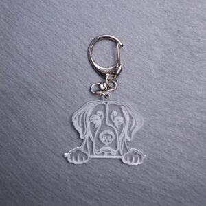 Chesapeake Bay Retriever Bag Tag. This bag tag is made with engraved acrylic. Comes with lobster clasp topper that easily hooks to a bag, zippers, keychains,