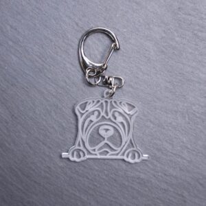 Chinese Shar-Pei Bag Tag. This bag tag is made with engraved acrylic. Comes with lobster clasp topper that easily hooks to a bag, zippers, keychains,