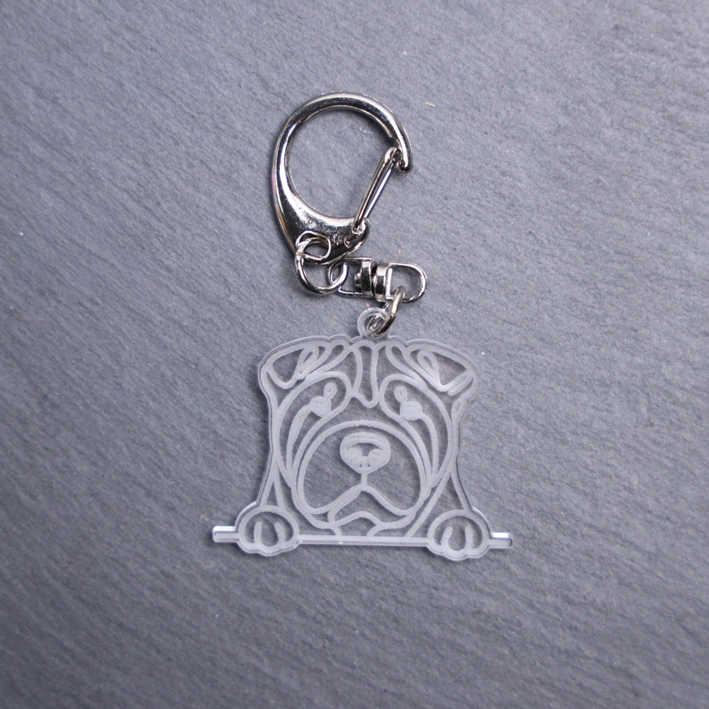 Chinese Shar-Pei Bag Tag. This bag tag is made with engraved acrylic. Comes with lobster clasp topper that easily hooks to a bag, zippers, keychains,