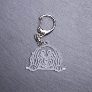 Cockapoo Bag Tag. This bag tag is made with engraved acrylic. Comes with lobster clasp topper that easily hooks to a bag, zippers, keychains, and lanyards for fun display and swivels. Clear opposite backside. FEATURES: Approximately 1.3″ In Height Silver Lobster Clasp Swivels Acrylic Check out our Instagram for more pictures and videos of this product. Colors may vary due to screen resolution. Not intended for children or dogs.