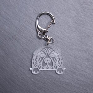 Cocker Spaniel Bag Tag. This bag tag is made with engraved acrylic. Comes with lobster clasp topper that easily hooks to a bag, zippers, keychains,