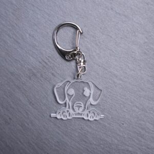 Dachshund Bag Tag. This bag tag is made with engraved acrylic. Comes with lobster clasp topper that easily hooks to a bag, zippers, keychains,