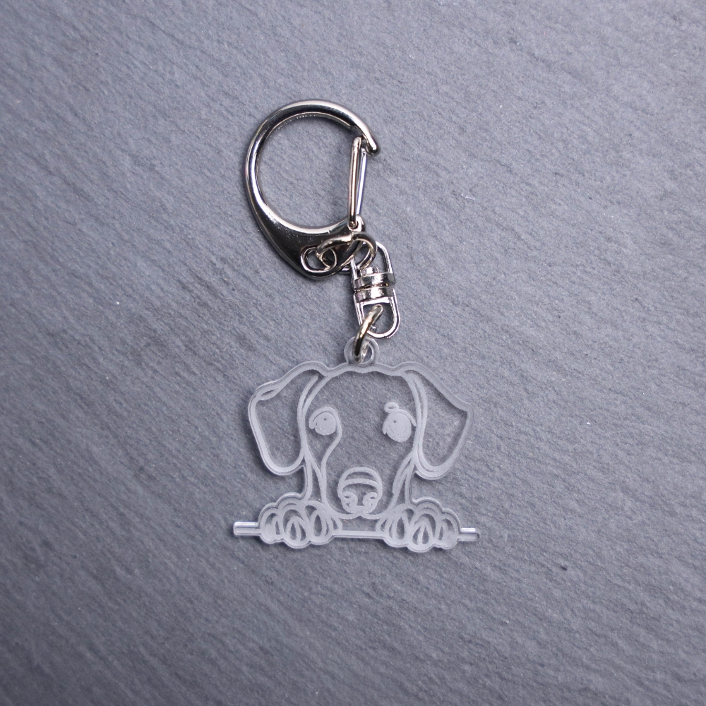 Dachshund Bag Tag. This bag tag is made with engraved acrylic. Comes with lobster clasp topper that easily hooks to a bag, zippers, keychains,
