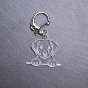 Dalmador Bag Tag. This bag tag is made with engraved acrylic. Comes with lobster clasp topper that easily hooks to a bag, zippers, keychains,