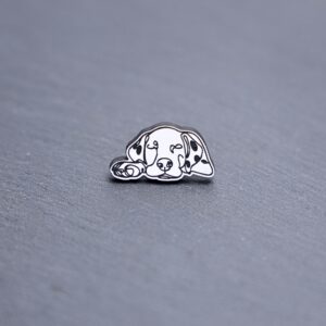Dalmatian Engraved Acrylic Pin. These acrylic pins are made with engraved cast acrylic. These pins are white and black with a black pin back.