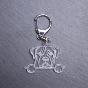 Dogo Argentino Bag Tag. This bag tag is made with engraved acrylic. Comes with lobster clasp topper that easily hooks to a bag, zippers, keychains,