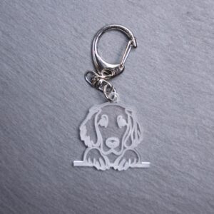 English Setter Bag Tag. This bag tag is made with engraved acrylic. Comes with lobster clasp topper that easily hooks to a bag, zippers, keychains,