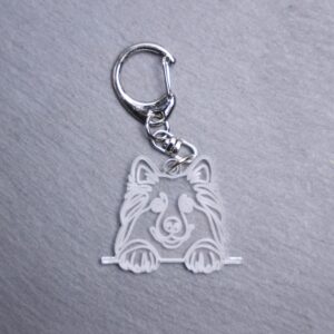 Finnish Lapphund Bag Tag. This bag tag is made with engraved acrylic. Comes with lobster clasp topper that easily hooks to a bag, zippers, keychains,