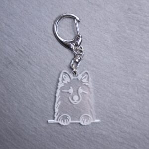 Finnish Spitz Bag Tag. This bag tag is made with engraved acrylic. Comes with lobster clasp topper that easily hooks to a bag, zippers, keychains,