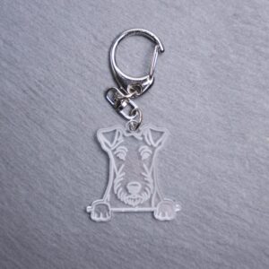 Fox Terrier Bag Tag. This bag tag is made with engraved acrylic. Comes with lobster clasp topper that easily hooks to a bag, zippers, keychains,