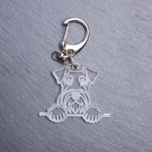Giant Schnauzer Bag Tag. This bag tag is made with engraved acrylic. Comes with lobster clasp topper that easily hooks to a bag, zippers, keychains,