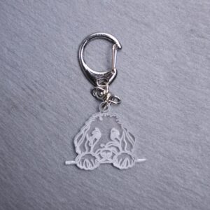 Golden Doodle Bag Tag. This bag tag is made with engraved acrylic. Comes with lobster clasp topper that easily hooks to a bag, zippers, keychains,