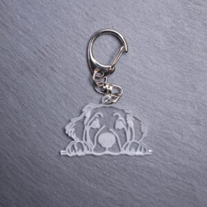 Golden Retriever Bag Tag. This bag tag is made with engraved acrylic. Comes with lobster clasp topper that easily hooks to a bag, zippers, keychains,