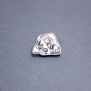 Great Dane Engraved Acrylic Pin. These acrylic pins are made with engraved cast acrylic. These pins are white and black with a black pin back.