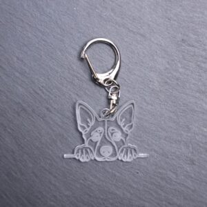 Heeler Bag Tag. This bag tag is made with engraved acrylic. Comes with lobster clasp topper that easily hooks to a bag, zippers, keychains,